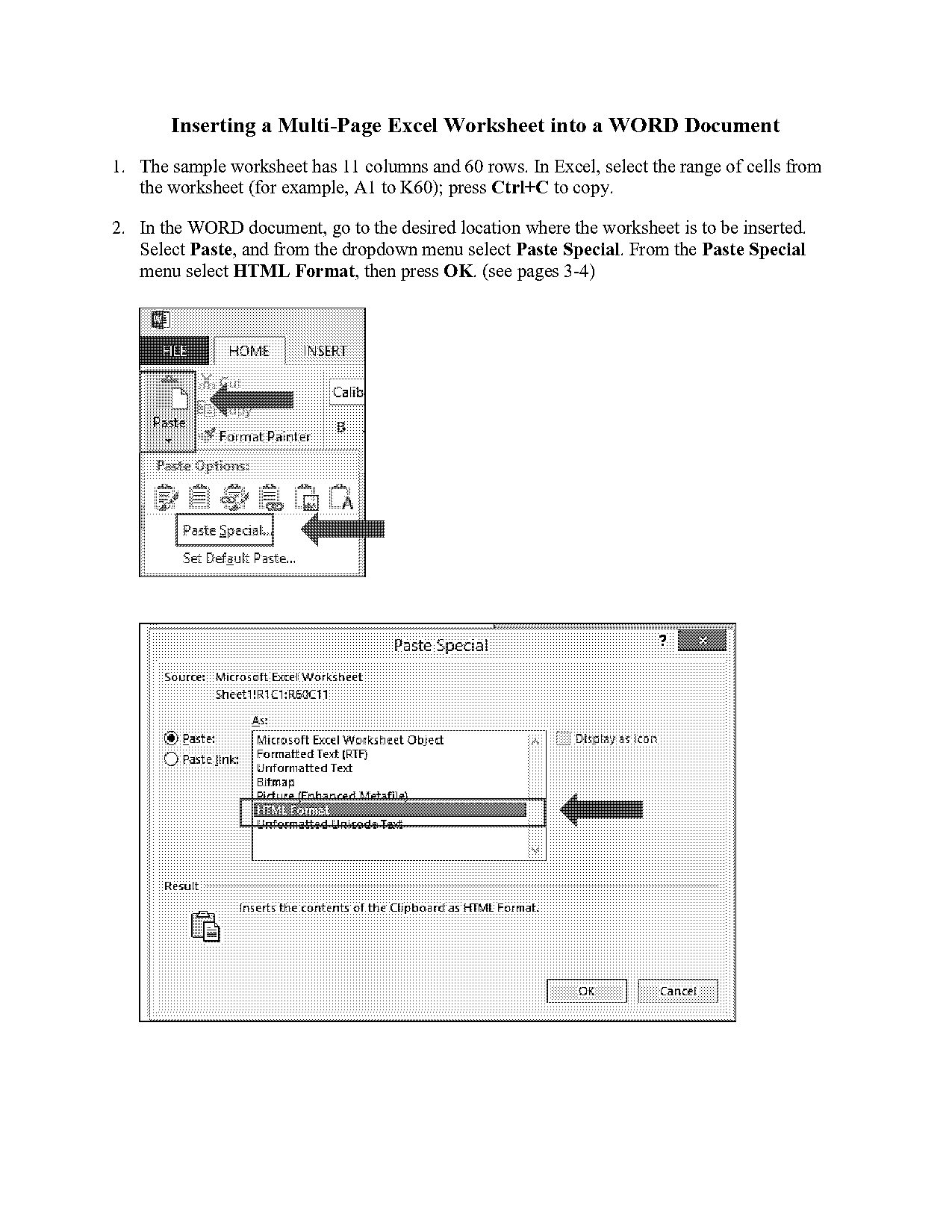 how do i insert a large excel table into word